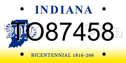 TO87458 Indiana License Plate