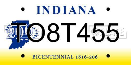 TO8T455 Indiana License Plate