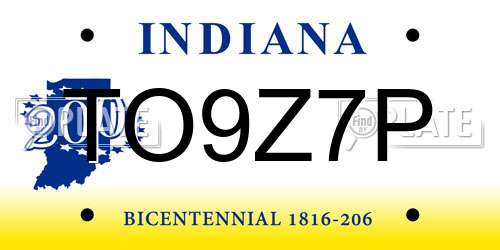 TO9Z7P Indiana License Plate