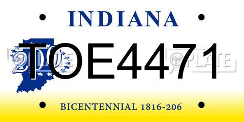 TOE4471 Indiana License Plate