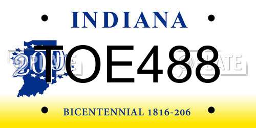 TOE488 Indiana License Plate