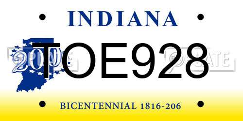 TOE928 Indiana License Plate