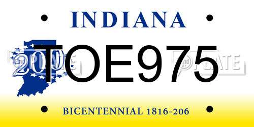 TOE975 Indiana License Plate