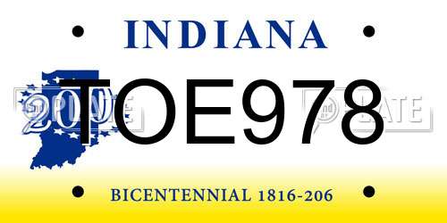 TOE978 Indiana License Plate