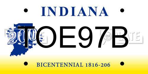 TOE97B Indiana License Plate