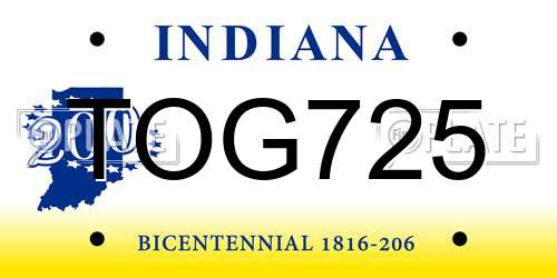 TOG725 Indiana License Plate
