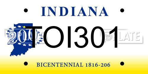 TOI301 Indiana License Plate