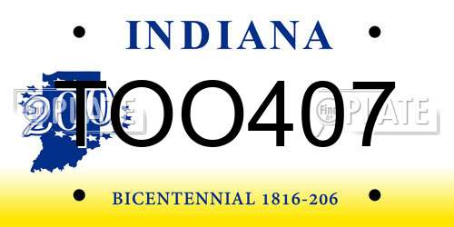 TOO407 Indiana License Plate