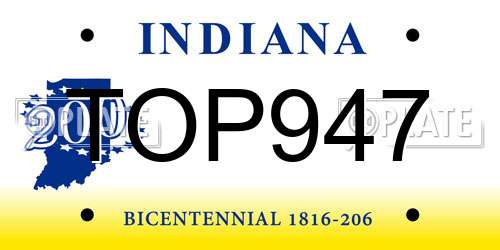 TOP947 Indiana License Plate