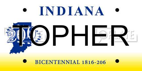 TOPHER Indiana License Plate