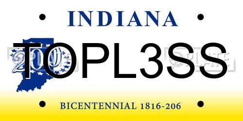 TOPL3SS Indiana License Plate
