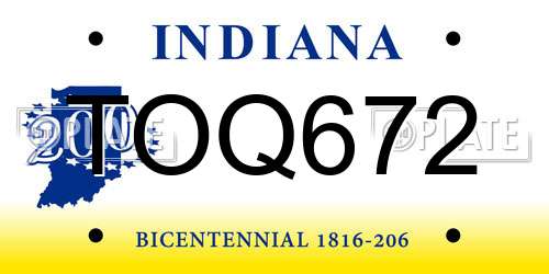 TOQ672 Indiana License Plate