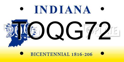TOQG72 Indiana License Plate