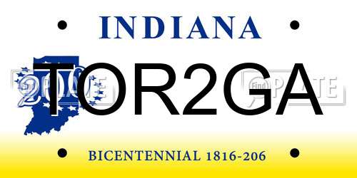 TOR2GA Indiana License Plate