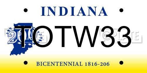 TOTW33 Indiana License Plate