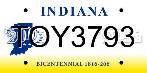 TOY3793 Indiana License Plate