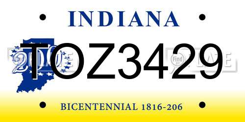 TOZ3429 Indiana License Plate