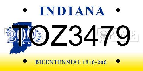 TOZ3479 Indiana License Plate