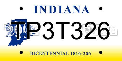 TP3T326 Indiana License Plate