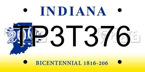 TP3T376 Indiana License Plate