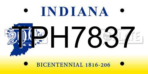 TPH7837 Indiana License Plate