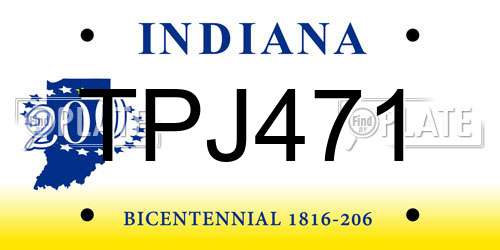 TPJ471 Indiana License Plate