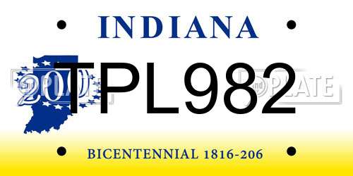 TPL982 Indiana License Plate