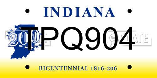 TPQ904 Indiana License Plate