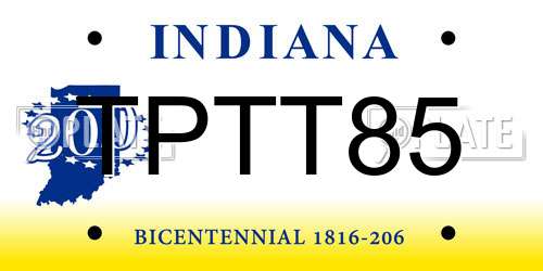 TPTT85 Indiana License Plate