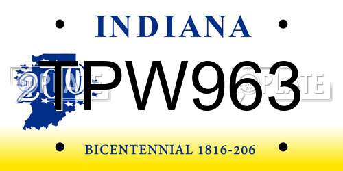 TPW963 Indiana License Plate