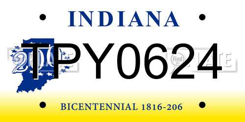 TPY0624 Indiana License Plate