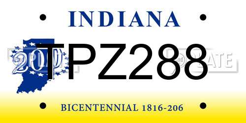 TPZ288 Indiana License Plate