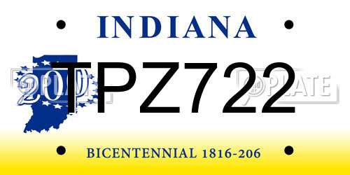 TPZ722 Indiana License Plate