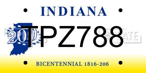 TPZ788 Indiana License Plate