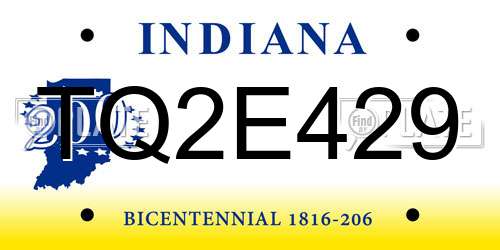 TQ2E429 Indiana License Plate