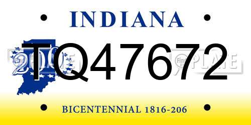 TQ47672 Indiana License Plate