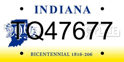 TQ47677 Indiana License Plate