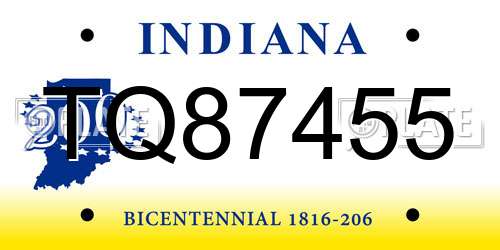 TQ87455 Indiana License Plate