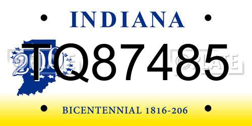 TQ87485 Indiana License Plate