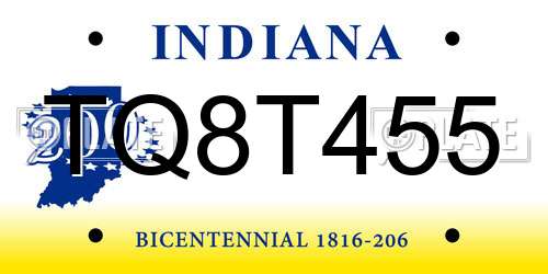 TQ8T455 Indiana License Plate
