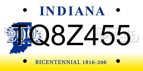TQ8Z455 Indiana License Plate