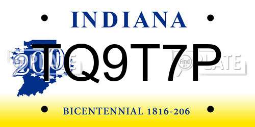 TQ9T7P Indiana License Plate