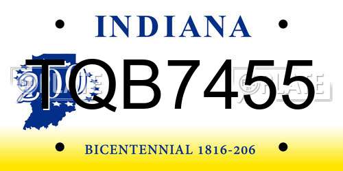 TQB7455 Indiana License Plate
