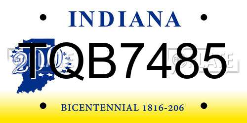 TQB7485 Indiana License Plate