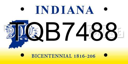 TQB7488 Indiana License Plate