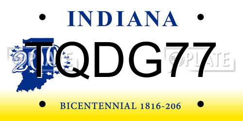 TQDG77 Indiana License Plate