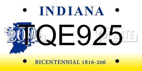 TQE925 Indiana License Plate