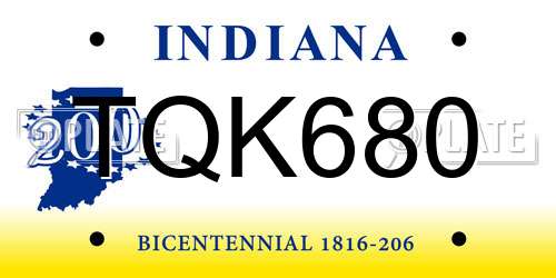 TQK680 Indiana License Plate