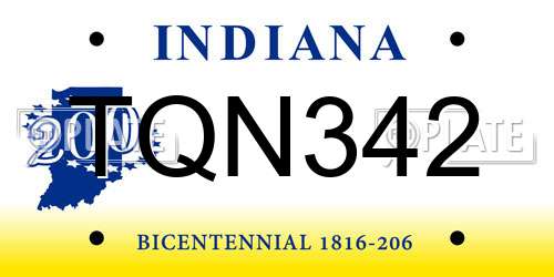 TQN342 Indiana License Plate