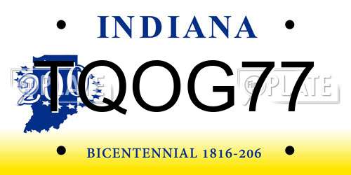 TQOG77 Indiana License Plate